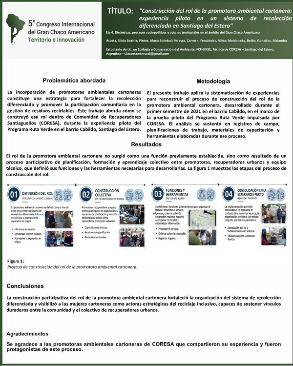 Vista previa: Construcción del rol de la promotora ambiental cartonera: experiencia piloto en un sistema de recolección diferenciada en Santiago del Estero