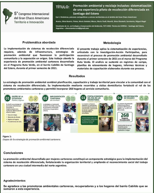 Vista previa: Promoción ambiental y reciclaje inclusivo: sistematización de una experiencia piloto de recolección diferenciada en Santiago del Estero